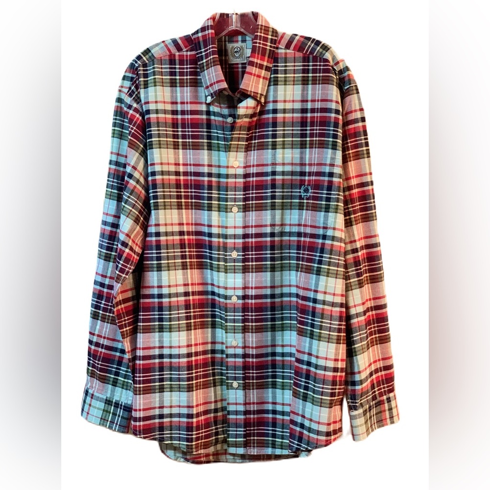 CINCH WESTERN LONG SLEEVE PLAID SHIRT RED BABY BLUE NAVY MENS MED EUC.